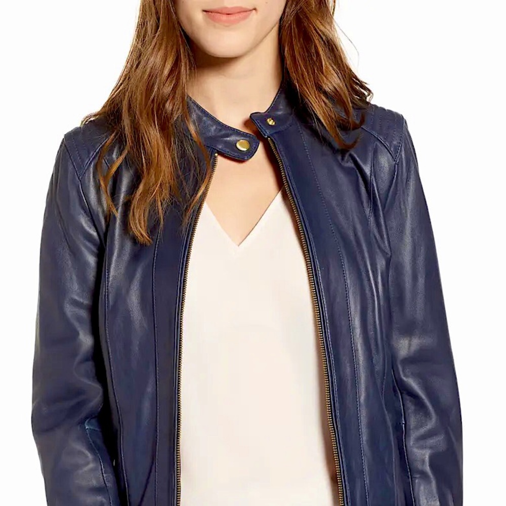 Cole Haan Seamed Leather Jacket